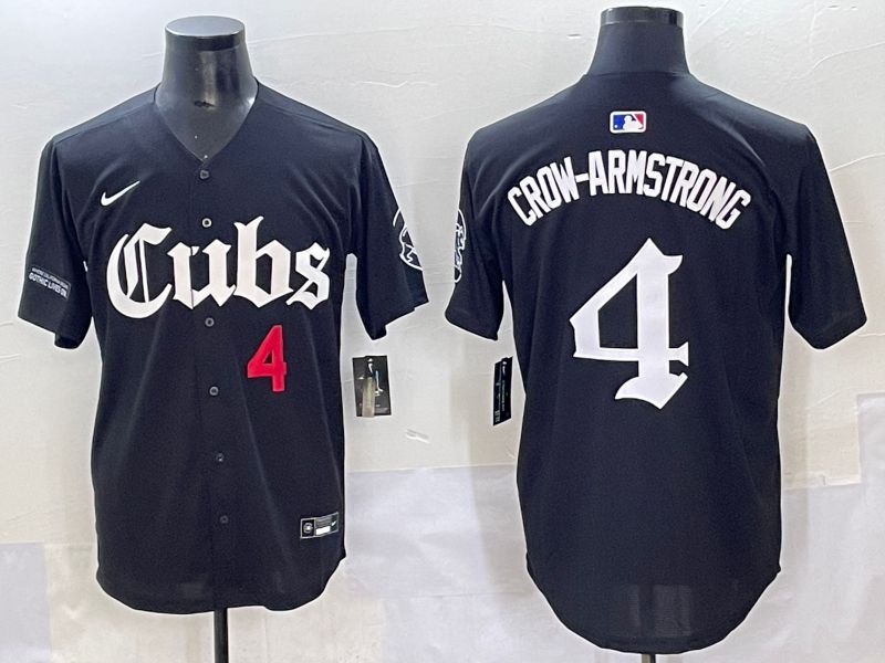 Men 2025 Chicago Cubs #4 Crow-Armstrong Black Five generations Joint Name Nike MLB Jersey style 8